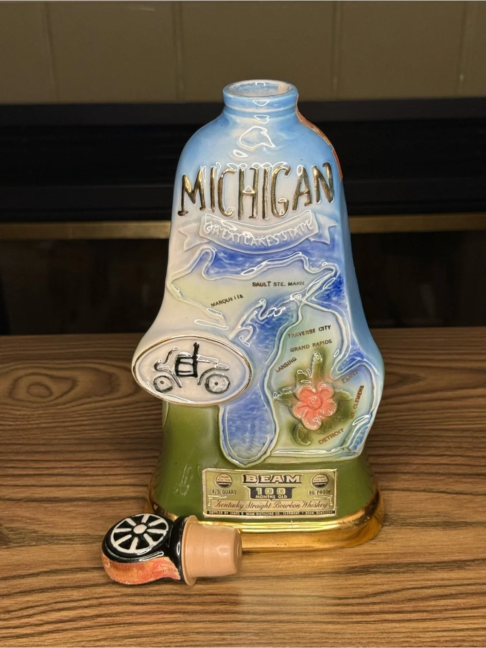 Jim Beam Michigan 1972 Decanter-Collectible-Tax Stamp Tape & Plastic Stopper